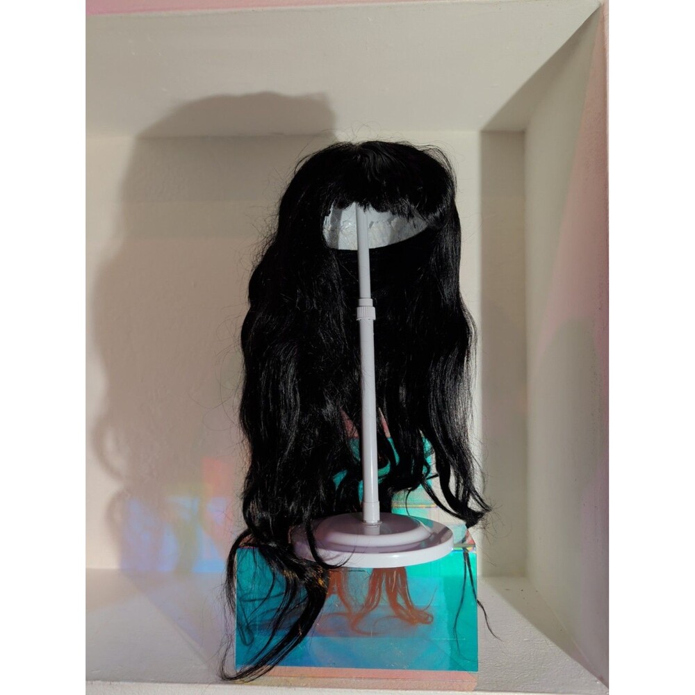 24" Black Human Hair Wig With Bangs Long Wavy Natural Full Wig Pre-Owned